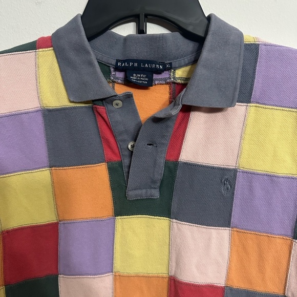 Ralph Lauren Patchwork Polo Shirt XL Slim Fit Vintage Colorblock Y2K - Picture 6 of 9